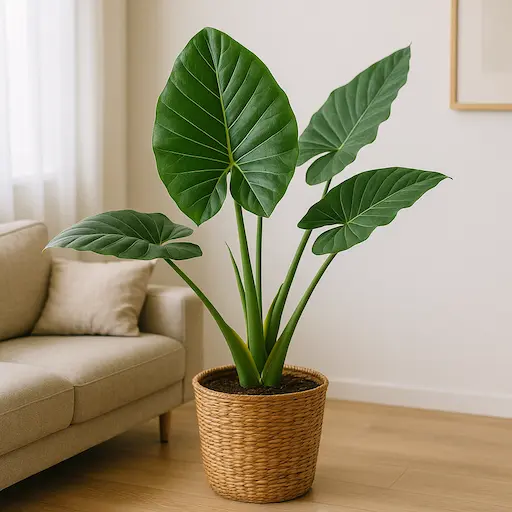Alocasia dalle lamine giganti, pianta a foglie larghe che ama umidità e luce diffusa