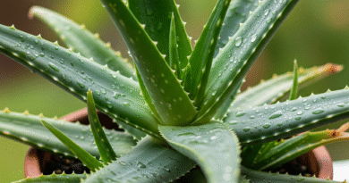 Aloe vera su vaso rosa, foglie carnose verde chiaro