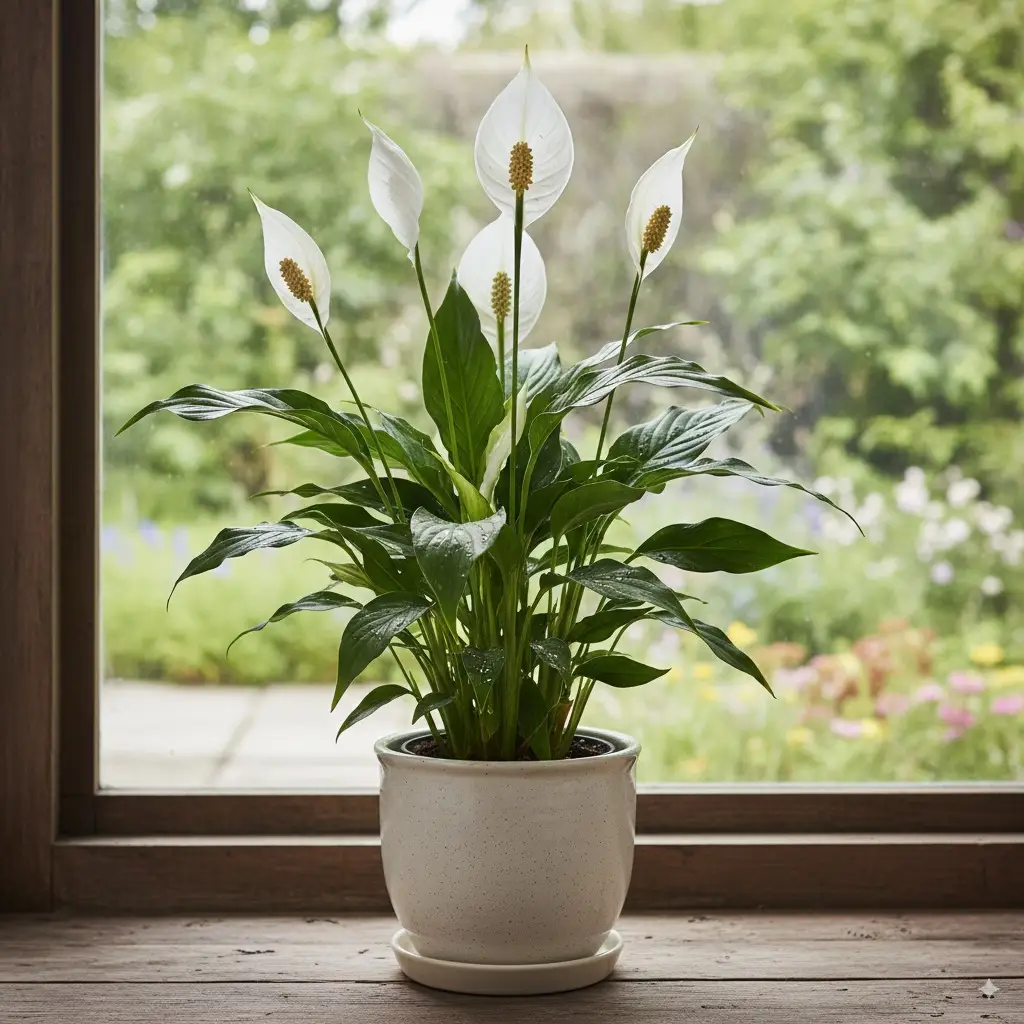 Spathiphyllum con fiori bianchi elegante pianta anti-inquinamento