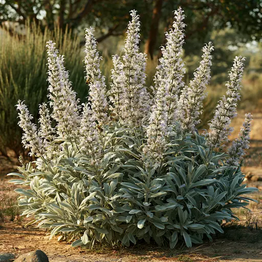 Fioritura della Salvia bianca con lunghi steli e piccoli fiori chiari