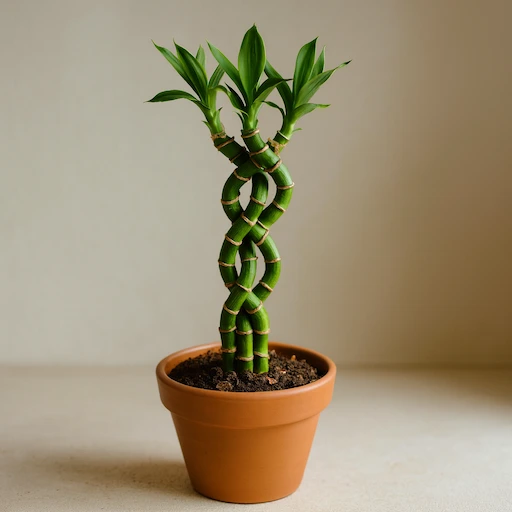 Dracaena sanderiana intrecciata in terriccio, lucky bamboo in vaso