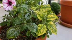 petunia con foglie gialle e appiccicose