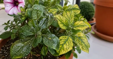 petunia con foglie gialle e appiccicose