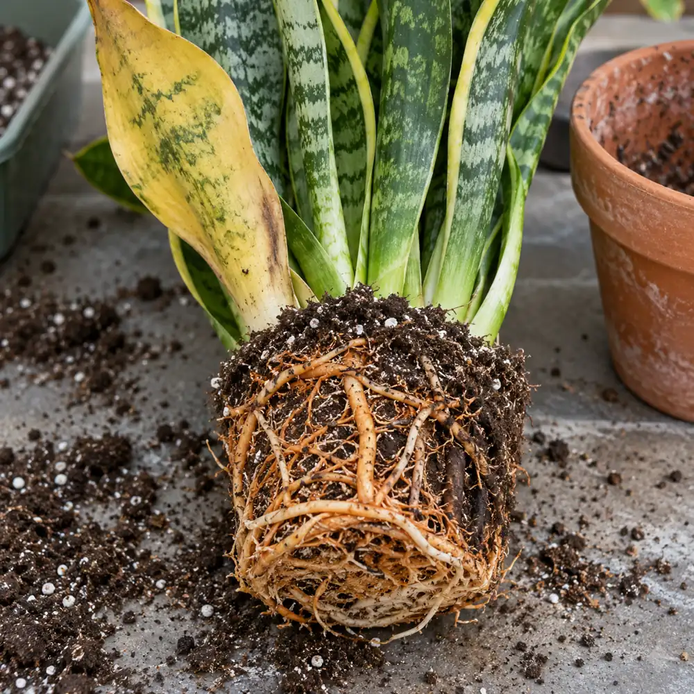 Sansevieria foglie gialle: controllo di radici e base del cespo